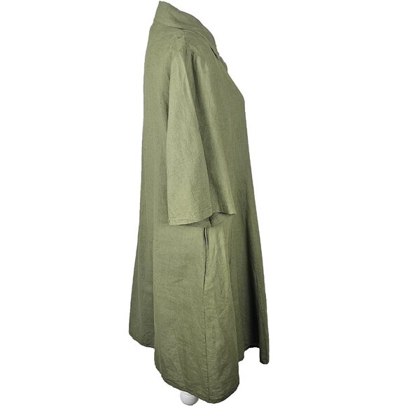 Francesca Bettini Italian Linen Cotton Blend Shirt Dress Sz Large Green Buttons - Picture 3 of 6